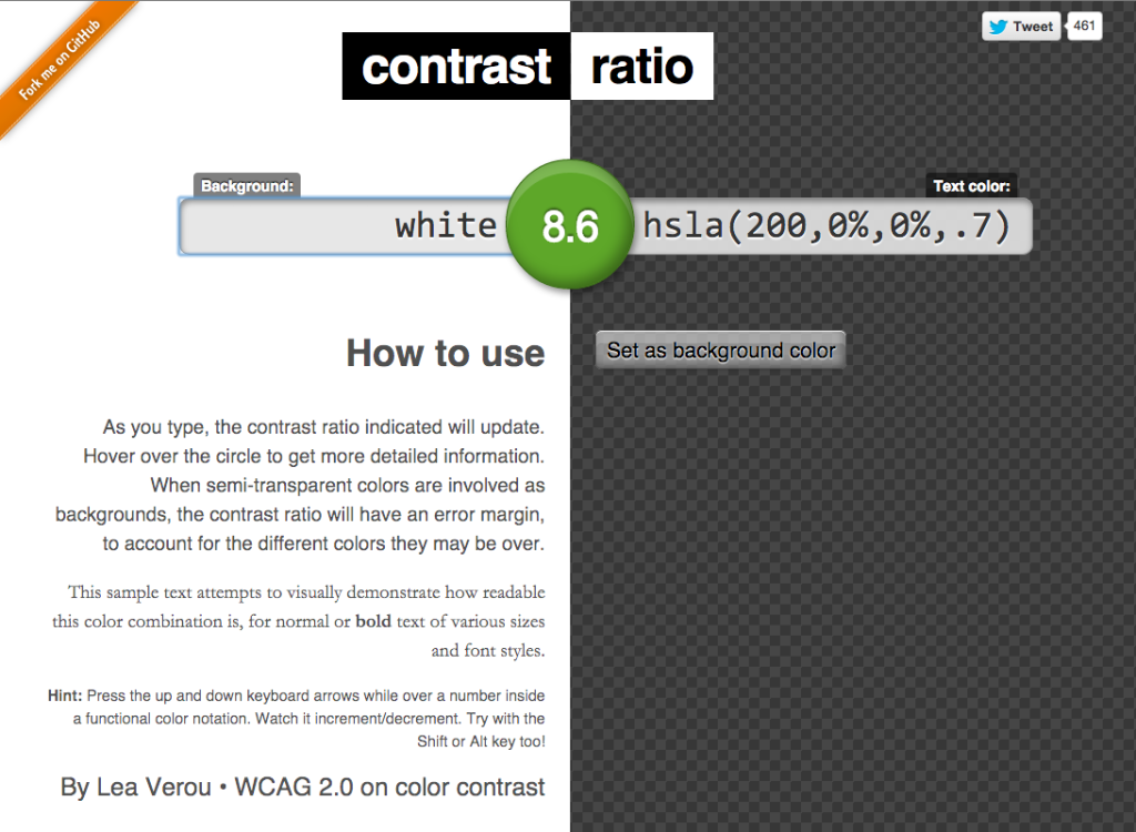 Screenshot of the contrast ratio tool by Lea Verou