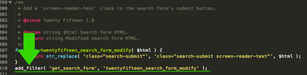 Line 310 of functions.php in Twenty Fifteen.