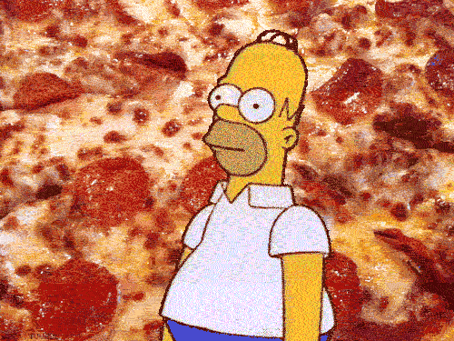 Homer Simpson dissapearing in pizza.